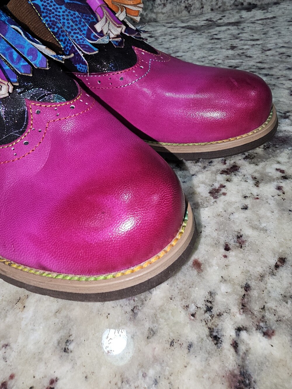 Bohemian Painted Brogue Leather Shoes Womens Wingtip Punk Purple Oxford Sz 42 - Picture 14 of 16
